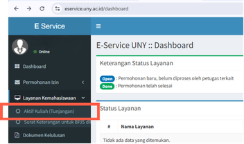 UNY E-Service Menu Selection Guide